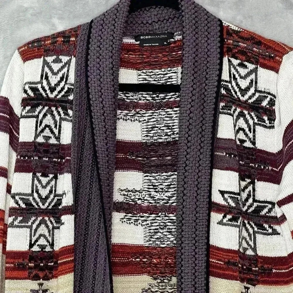 BCBG Maxazria Cardigan Women Sz XL Open Front Tribal Aztec Multicolor Sweater - Picture 4 of 13